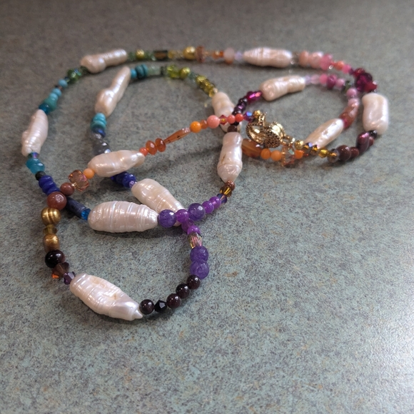Long Colorful Pearl Gemstone Necklace - Picture 12 of 15